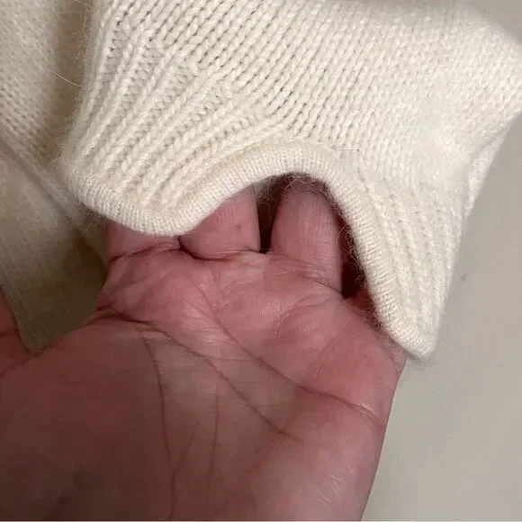 Ann Taylor Ivory Angora Wool-Blend Button Front Cardigan With Collar Size Medium - Picture 6 of 8